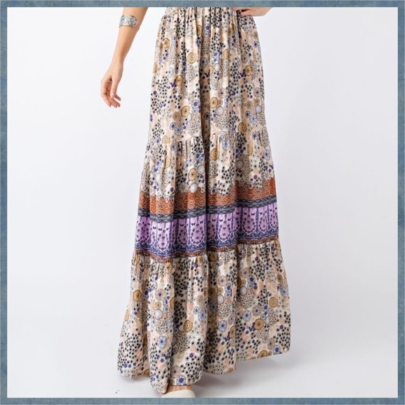 EASEL "Summer Dreams" Sexy Tiered Flowy Maxi Dress Smocked Waist Self-Tie Straps - Picture 15 of 15